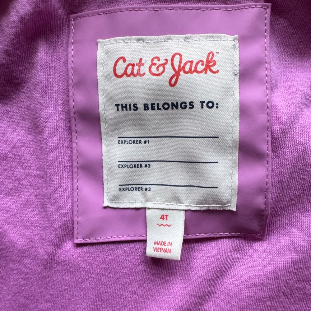 Cat & Jack Girls Pink Hooded Rain Jacket Water Resistant Reflective 5T NEW - Picture 7 of 10